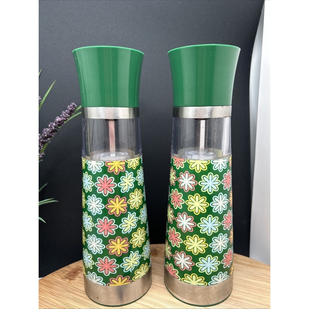 Salt & Pepper Grinder Set Green Push Button‎ Acrylic Stainless Battery Power
